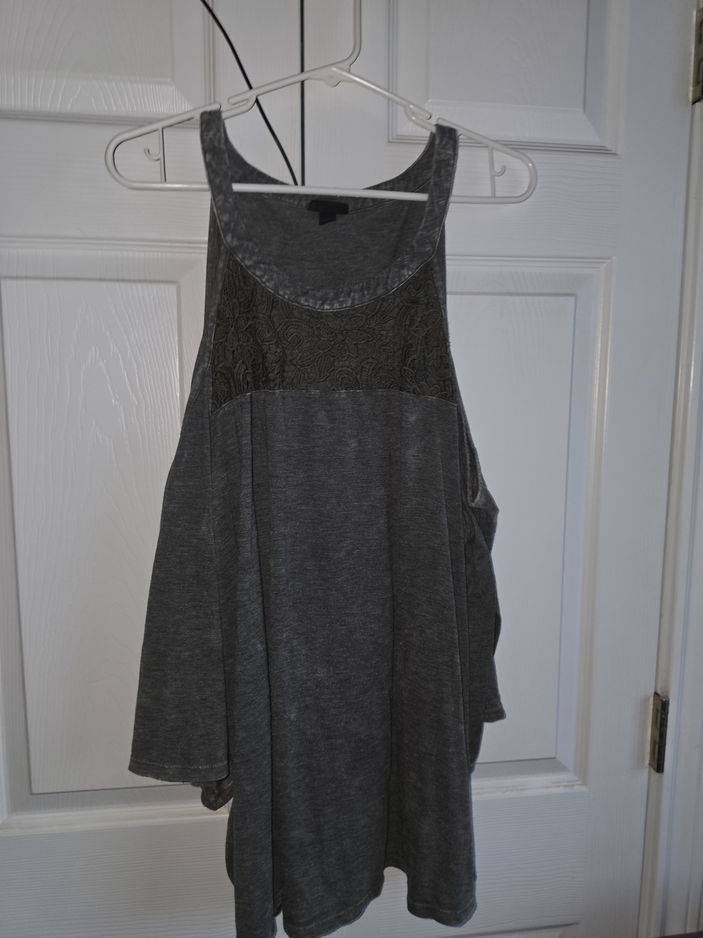 Women's Gray Lace Cold Shoulder Top
